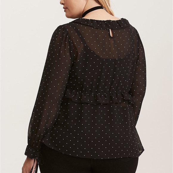Torrid Chiffon Black White Dot Blouse Size 0 - Picture 3 of 8